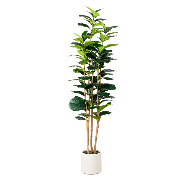 7 Artificial Fiddle Leaf Tree in Decorative White Planter - SKU #T4777