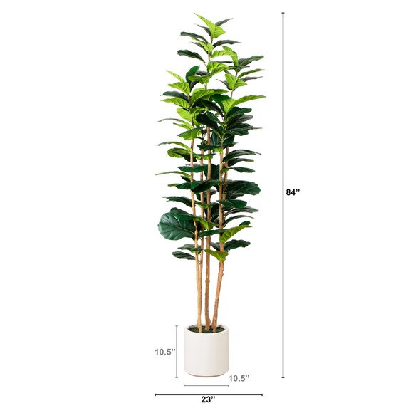 7 Artificial Fiddle Leaf Tree in Decorative White Planter - SKU #T4777 - 1