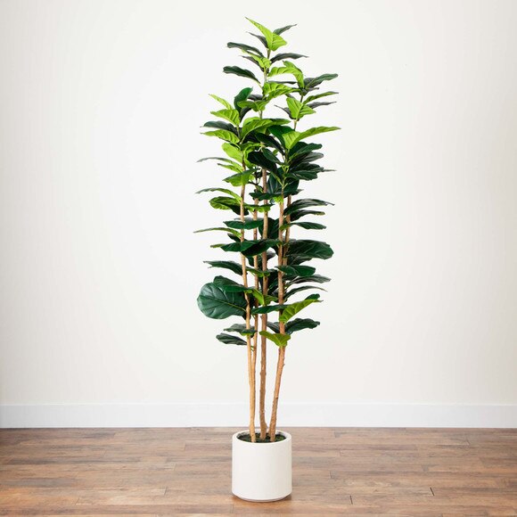 7 Artificial Fiddle Leaf Tree in Decorative White Planter - SKU #T4777 - 7