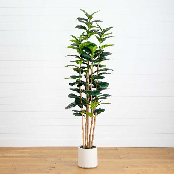 7 Artificial Fiddle Leaf Tree in Decorative White Planter - SKU #T4777 - 10