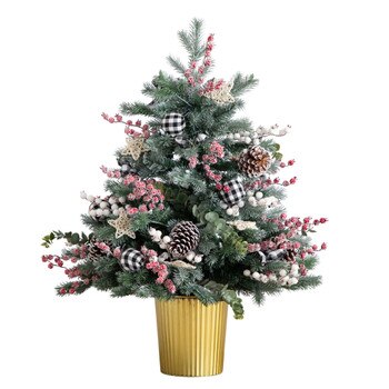 3 Pre-Lit Artificial Snow Covered Decorative Christmas Tree in Golden Planter with 80 Color Changing LED Lights - SKU #T4788