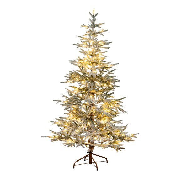 6 Pre-Lit Artificial Flocked Woodland Fir Christmas Tree with 150 Warm White LED Lights - SKU #T4792