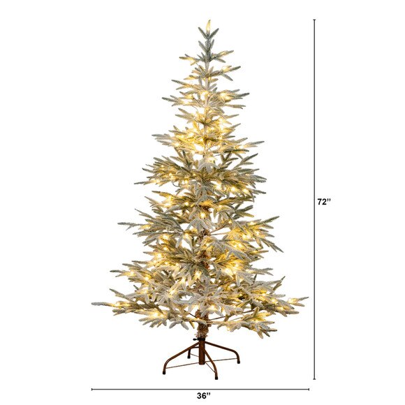 6 Pre-Lit Artificial Flocked Woodland Fir Christmas Tree with 150 Warm White LED Lights - SKU #T4792 - 1