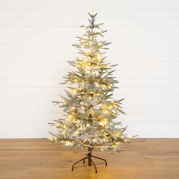 6 Pre-Lit Artificial Flocked Woodland Fir Christmas Tree with 150 Warm White LED Lights - SKU #T4792 - 9