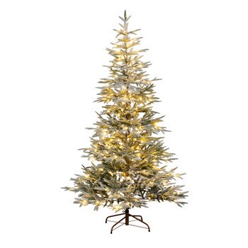 7 Pre-Lit Artificial Flocked Woodland Fir Christmas Tree with 200 Warm White LED Lights - SKU #T4793