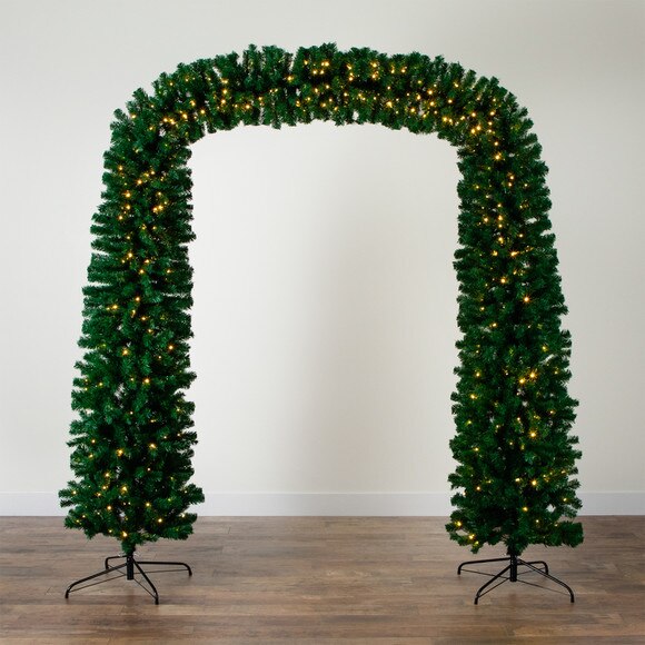 8 Pre-Lit Artificial Holiday Green Chirstmas Pine Archway with 650 Multifunction Warm White LED Lights - SKU #T4841 - 8