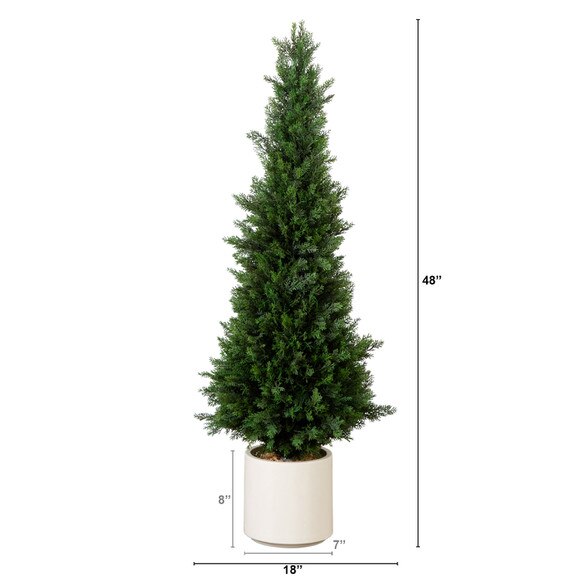 4 UV Resistant Artificial Cedar Tree in Decorative White Planter Indoor/Outdoor - SKU #T4844 - 1