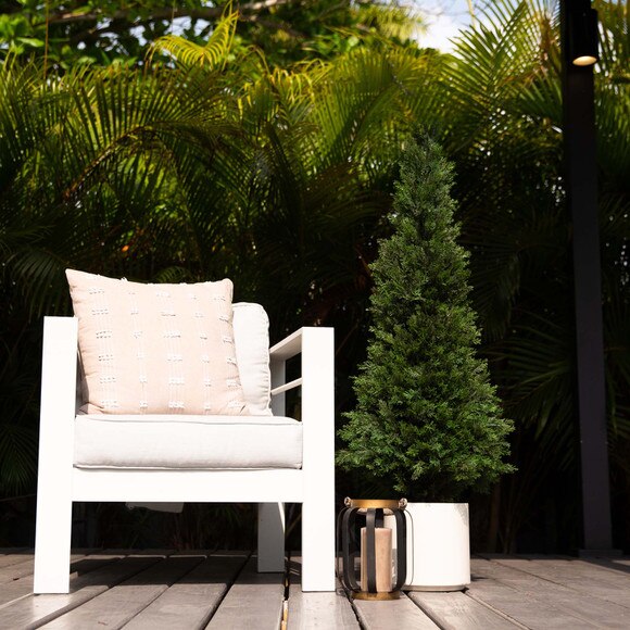 4 UV Resistant Artificial Cedar Tree in Decorative White Planter Indoor/Outdoor - SKU #T4844 - 7