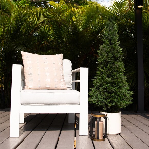 4 UV Resistant Artificial Cedar Tree in Decorative White Planter Indoor/Outdoor - SKU #T4844 - 8