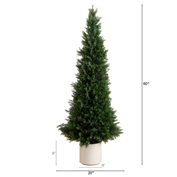 5 UV Resistant Artificial Cedar Tree in Decorative White Planter Indoor/Outdoor - SKU #T4845 - 1