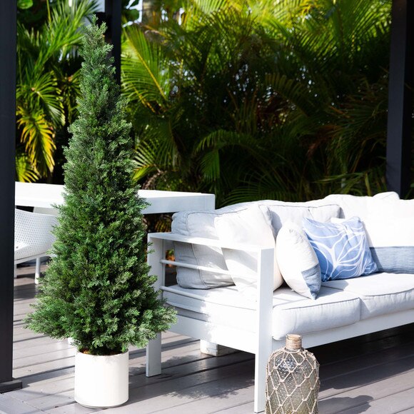 5 UV Resistant Artificial Cedar Tree in Decorative White Planter Indoor/Outdoor - SKU #T4845 - 6