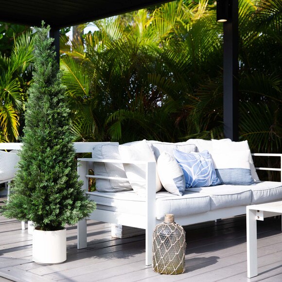 5 UV Resistant Artificial Cedar Tree in Decorative White Planter Indoor/Outdoor - SKU #T4845 - 7