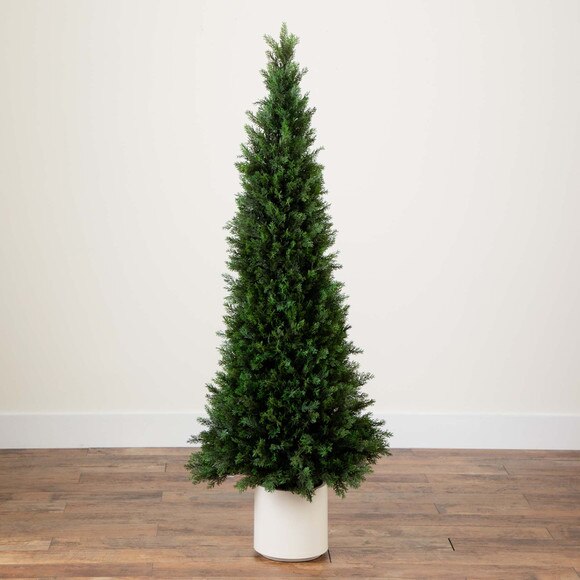 5 UV Resistant Artificial Cedar Tree in Decorative White Planter Indoor/Outdoor - SKU #T4845 - 8