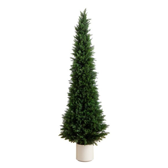 6 UV Resistant Artificial Cedar Tree in Decorative White Planter Indoor/Outdoor - SKU #T4846