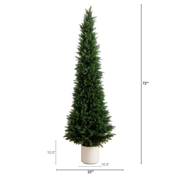 6 UV Resistant Artificial Cedar Tree in Decorative White Planter Indoor/Outdoor - SKU #T4846 - 1