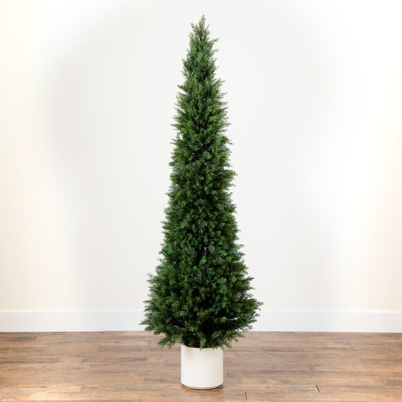 6 UV Resistant Artificial Cedar Tree in Decorative White Planter Indoor/Outdoor - SKU #T4846 - 5