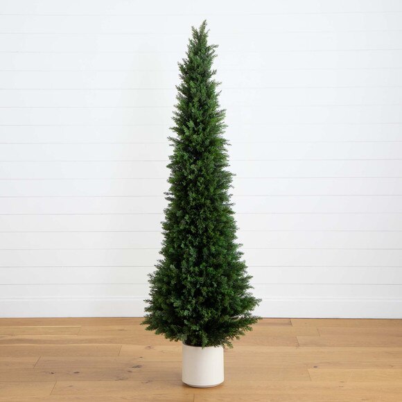 6 UV Resistant Artificial Cedar Tree in Decorative White Planter Indoor/Outdoor - SKU #T4846 - 7