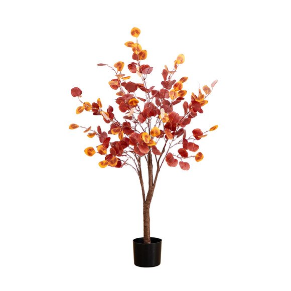 4 Pre-Lit Autumn Eucalyptus Artificial Fall Tree with 160 Warm White LED Lights - SKU #T4898