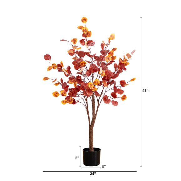 4 Pre-Lit Autumn Eucalyptus Artificial Fall Tree with 160 Warm White LED Lights - SKU #T4898 - 1