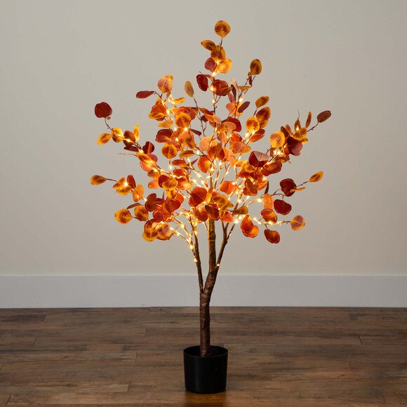 4 Pre-Lit Autumn Eucalyptus Artificial Fall Tree with 160 Warm White LED Lights - SKU #T4898 - 11