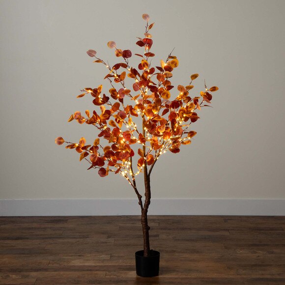 5 Pre-Lit Autumn Eucalyptus Artificial Fall Tree with 220 Warm White LED Lights - SKU #T4899 - 10