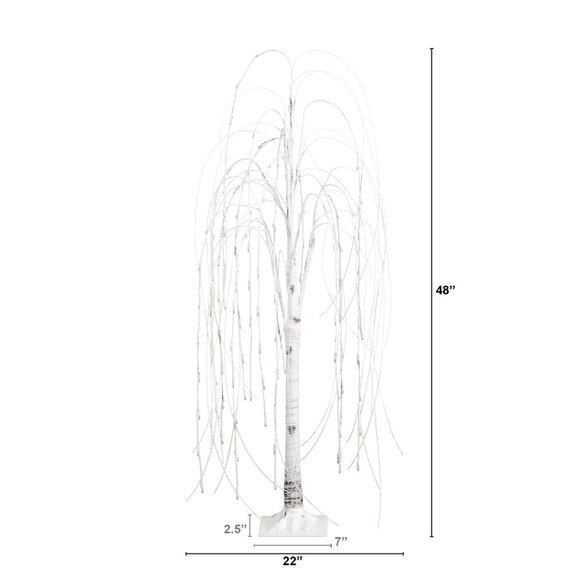 4 Pre-Lit Artificial White Weeping Willow Tree with 120 Warm White LED Lights - SKU #T4922 - 1