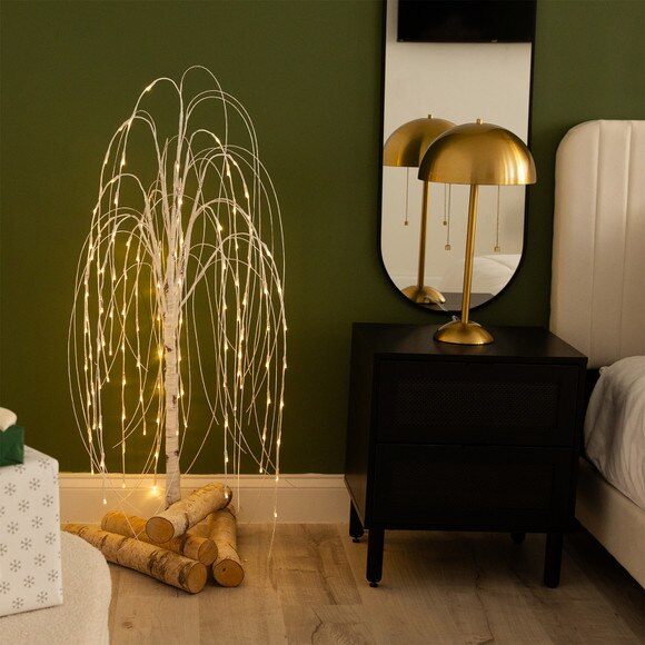 4 Pre-Lit Artificial White Weeping Willow Tree with 120 Warm White LED Lights - SKU #T4922 - 6