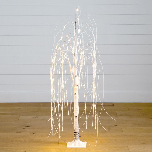 4 Pre-Lit Artificial White Weeping Willow Tree with 120 Warm White LED Lights - SKU #T4922 - 8