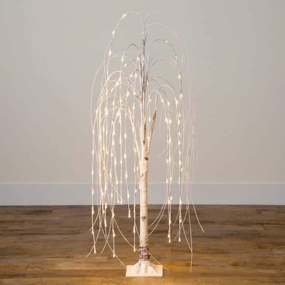 4 Pre-Lit Artificial White Weeping Willow Tree with 120 Warm White LED Lights - SKU #T4922 - 10