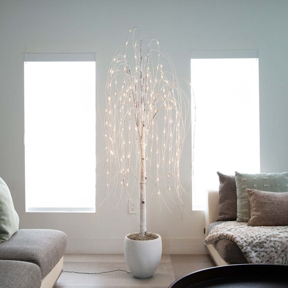 6 Pre-Lit Artificial White Weeping Willow Tree with 160 Warm White LED Lights - SKU #T4923 - 8