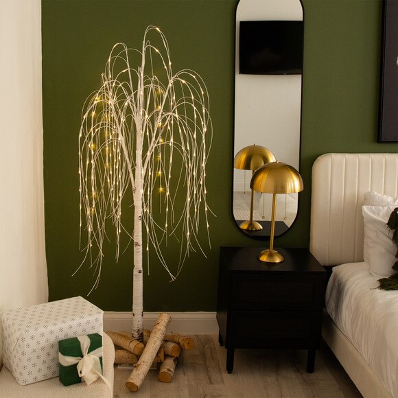 6 Pre-Lit Artificial White Weeping Willow Tree with 160 Warm White LED Lights - SKU #T4923 - 9