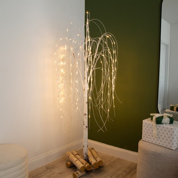 6 Pre-Lit Artificial White Weeping Willow Tree with 160 Warm White LED Lights - SKU #T4923 - 10