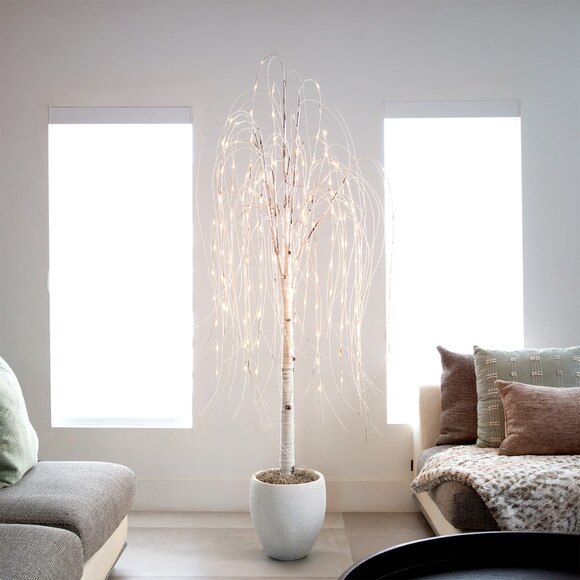 6 Pre-Lit Artificial White Weeping Willow Tree with 160 Warm White LED Lights - SKU #T4923 - 11