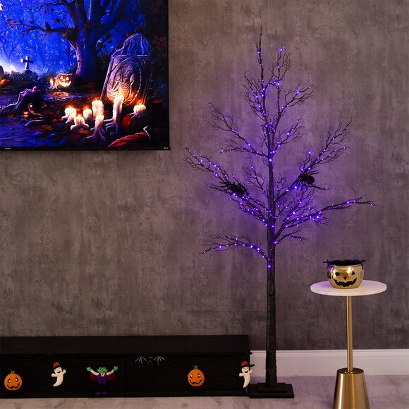 6 Pre-Lit Halloween Minimalist Twig Artificial Fall Tree with 320 Orange Purple LED Lights - SKU #T4926 - 7