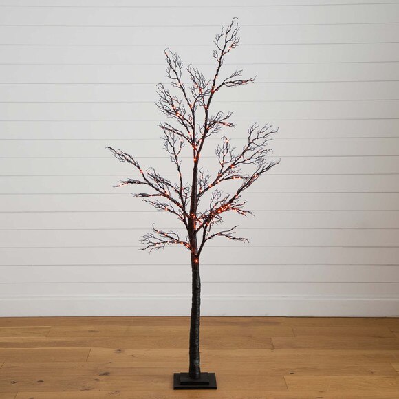 6 Pre-Lit Halloween Minimalist Twig Artificial Fall Tree with 320 Orange Purple LED Lights - SKU #T4926 - 9