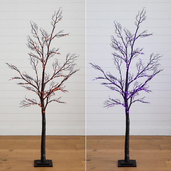 6 Pre-Lit Halloween Minimalist Twig Artificial Fall Tree with 320 Orange Purple LED Lights - SKU #T4926 - 11