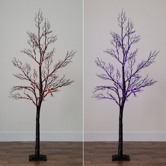 6 Pre-Lit Halloween Minimalist Twig Artificial Fall Tree with 320 Orange Purple LED Lights - SKU #T4926 - 12