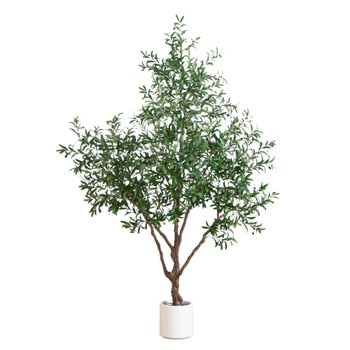 8 Artificial Grand Olive Tree in White Decorative Planter - SKU #T4945