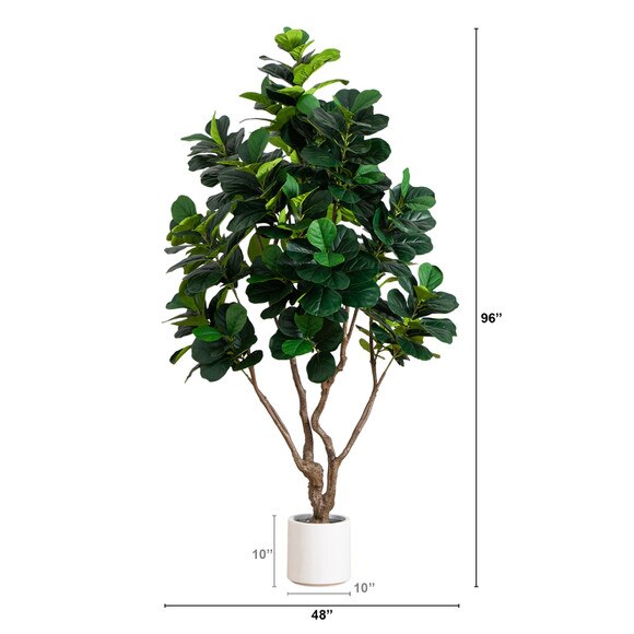 8 Artificial Grand Fiddle Leaf Tree in White Decorative Planter - SKU #T4946 - 1