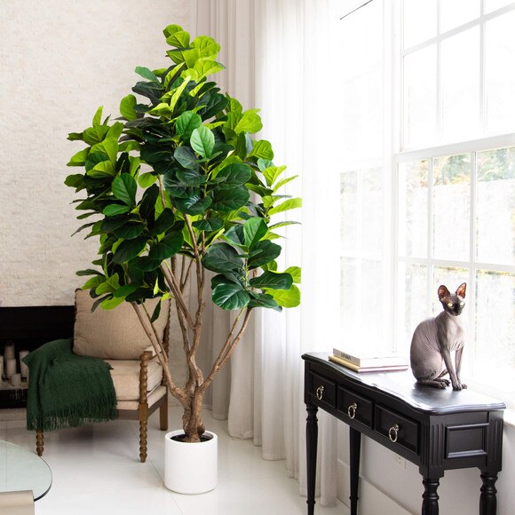 8 Artificial Grand Fiddle Leaf Tree in White Decorative Planter - SKU #T4946 - 3