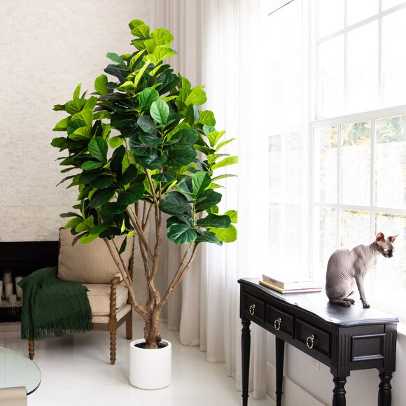 8 Artificial Grand Fiddle Leaf Tree in White Decorative Planter - SKU #T4946 - 4