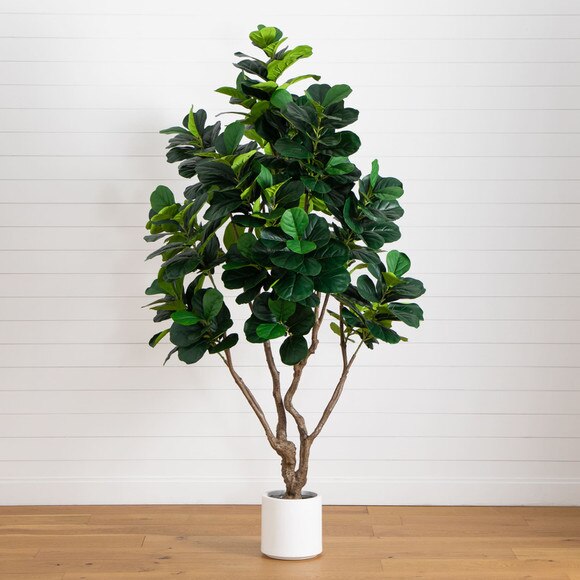 8 Artificial Grand Fiddle Leaf Tree in White Decorative Planter - SKU #T4946 - 6
