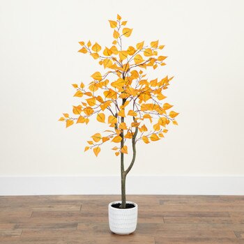 4 Artificial Autumn Fall Tree in White Deco Container - SKU #T4950