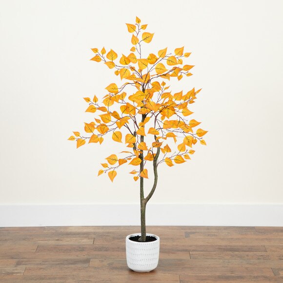 4 Artificial Autumn Fall Tree in White Deco Container - SKU #T4950