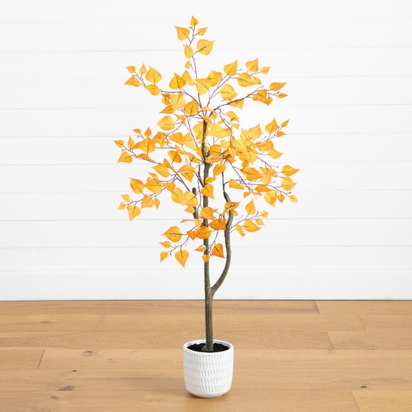 4 Artificial Autumn Fall Tree in White Deco Container - SKU #T4950 - 1