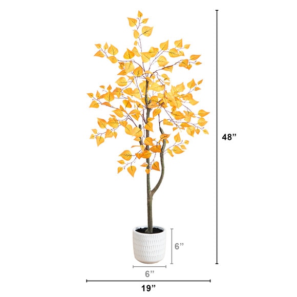 4 Artificial Autumn Fall Tree in White Deco Container - SKU #T4950 - 6