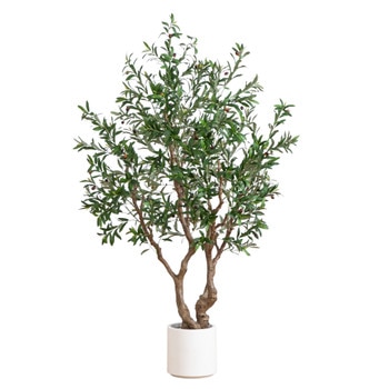 6 Artificial Grand Olive Tree in White Decorative Planter - SKU #T4962