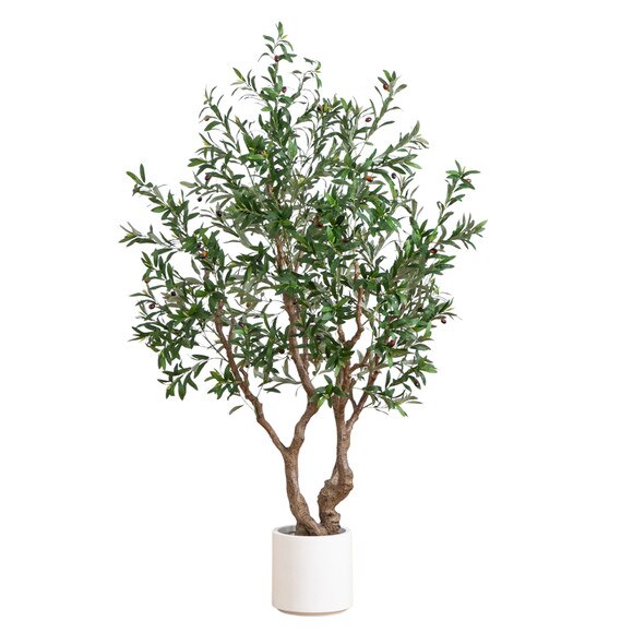 6 Artificial Grand Olive Tree in White Decorative Planter - SKU #T4962