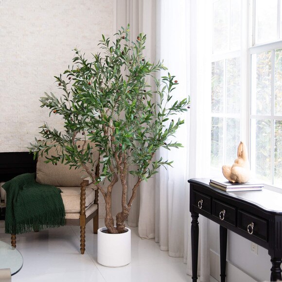 6 Artificial Grand Olive Tree in White Decorative Planter - SKU #T4962 - 8