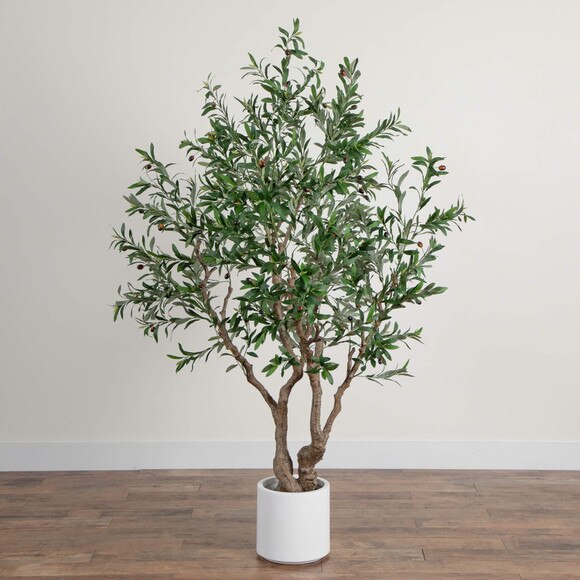 6 Artificial Grand Olive Tree in White Decorative Planter - SKU #T4962 - 9